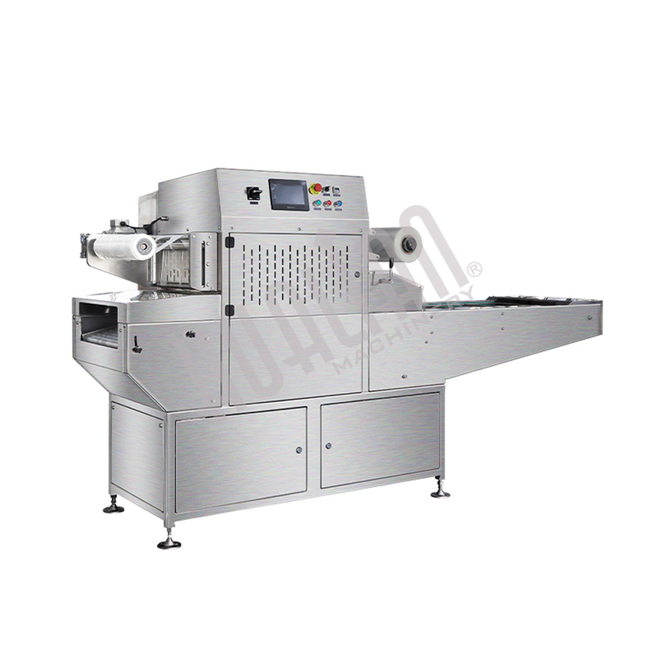 Автоматический конвейерный запайщик лотков с функцией вакуумизации и газации HVT-450A/4 V2 (210*148 нерж., скин, дв. ст. 100м3/ч) Hualian - Купить с доставкой по всей Беларуси