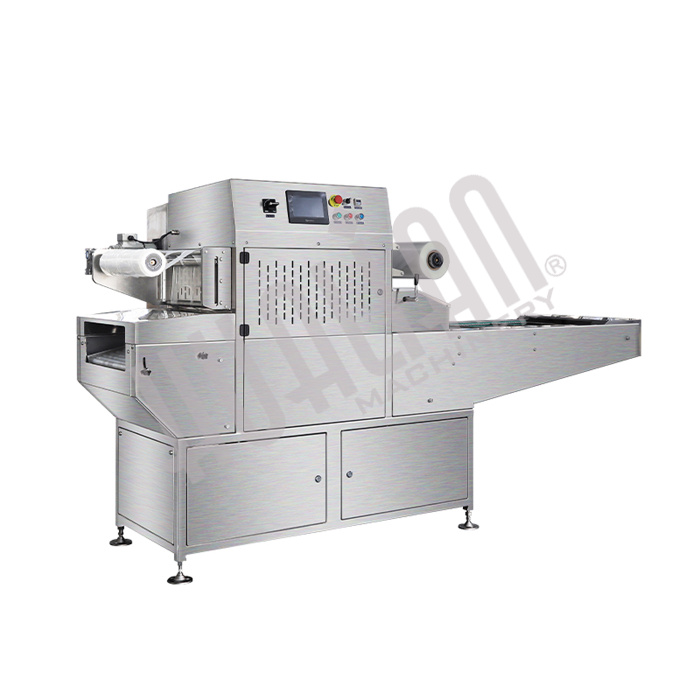 Автоматический конвейерный запайщик лотков с функцией вакуумизации и газации HVT-450A/4 V2 (210*148 нерж., скин, дв. ст. 100м3/ч) Hualian - Купить с доставкой по всей Беларуси