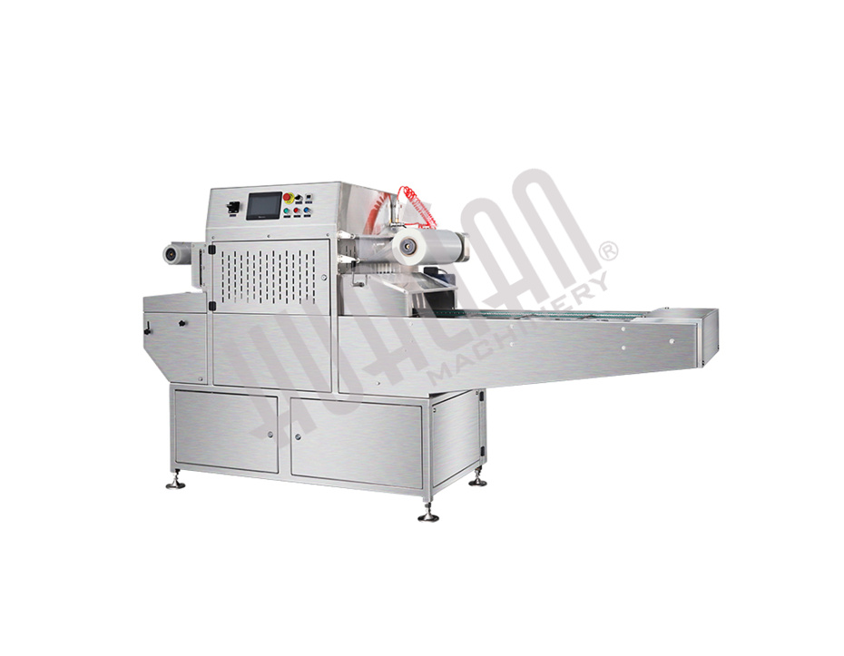 Автоматический конвейерный запайщик лотков с функцией вакуумизации и газации HVT-450A/4 V2 (210*148 нерж., скин, дв. ст. 100м3/ч) Hualian - Купить с доставкой по всей Беларуси