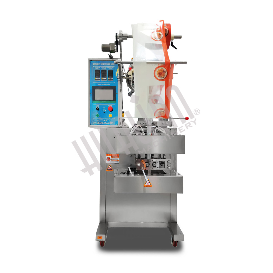 Автоматическая фасовочно-упаковочная машина DXDF-320RH-E (нерж., 4-х шовн. пакет, 15-100 мл, W пленки 240 мм, насечка, зубч. нож) Hualian - Купить с доставкой по всей Беларуси